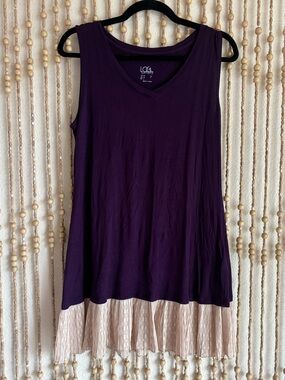LOGO by Lori Goldstein Purple Sleeveless V-Neck Tunic with Cream Ruffle Hem 1X